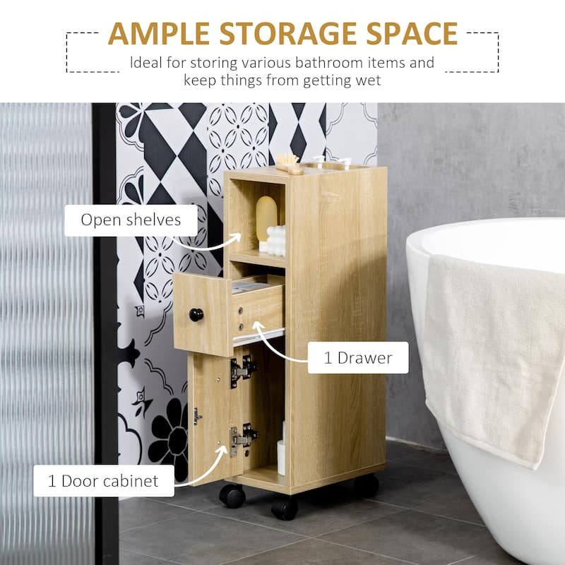 Oak Grain Storage Cart Cabinet with Drawer and Open Shelves for Small Spaces and Homes - 7" W x 11.75" D x 27" H