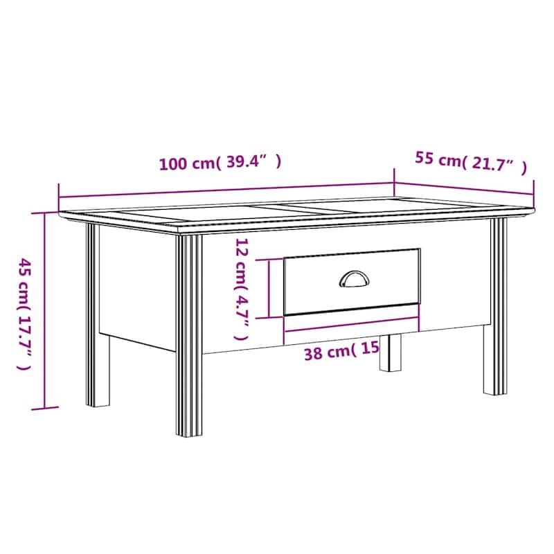 vidaXL Coffee Table Accent Side Table for Living Room BODO Solid Wood Pine - 39.4"x21.7"x17.7"