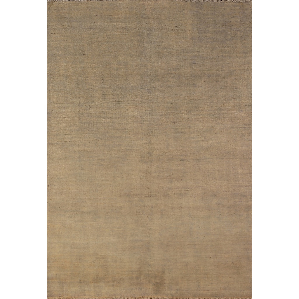 Gabbeh Modern Rug Hand-Knotted Beige Solid Wool Carpet - 4'0" x 5'11"