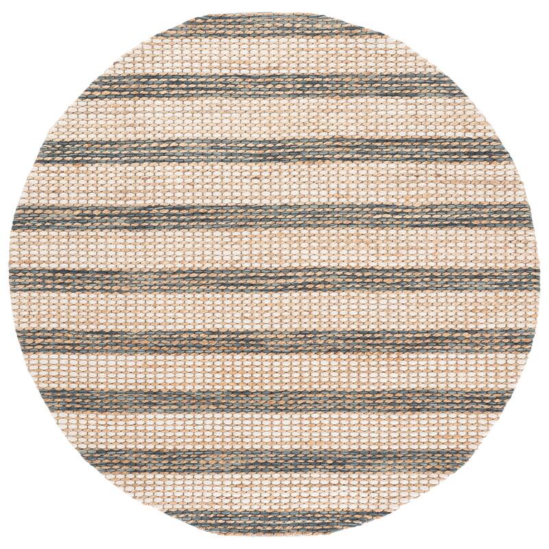 Martha Stewart by SAFAVIEH Handmade Halldis Jute Rug - 6' Round - Natural/Dark Blue