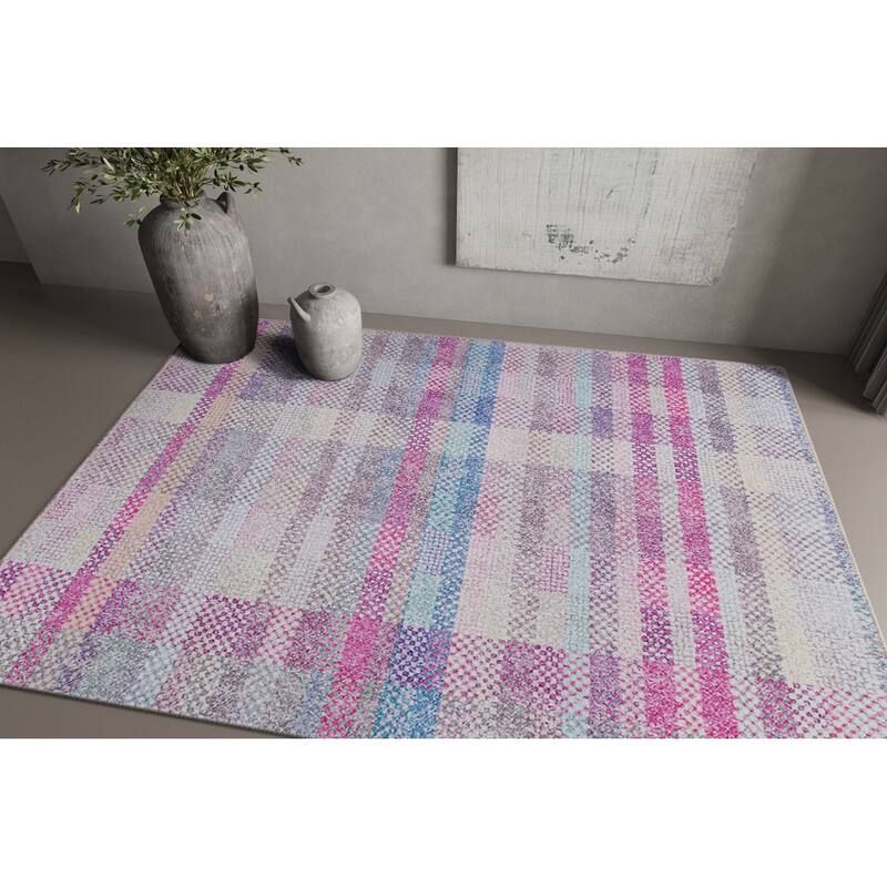 Contemporary Plaid Machine Washable Area Rug