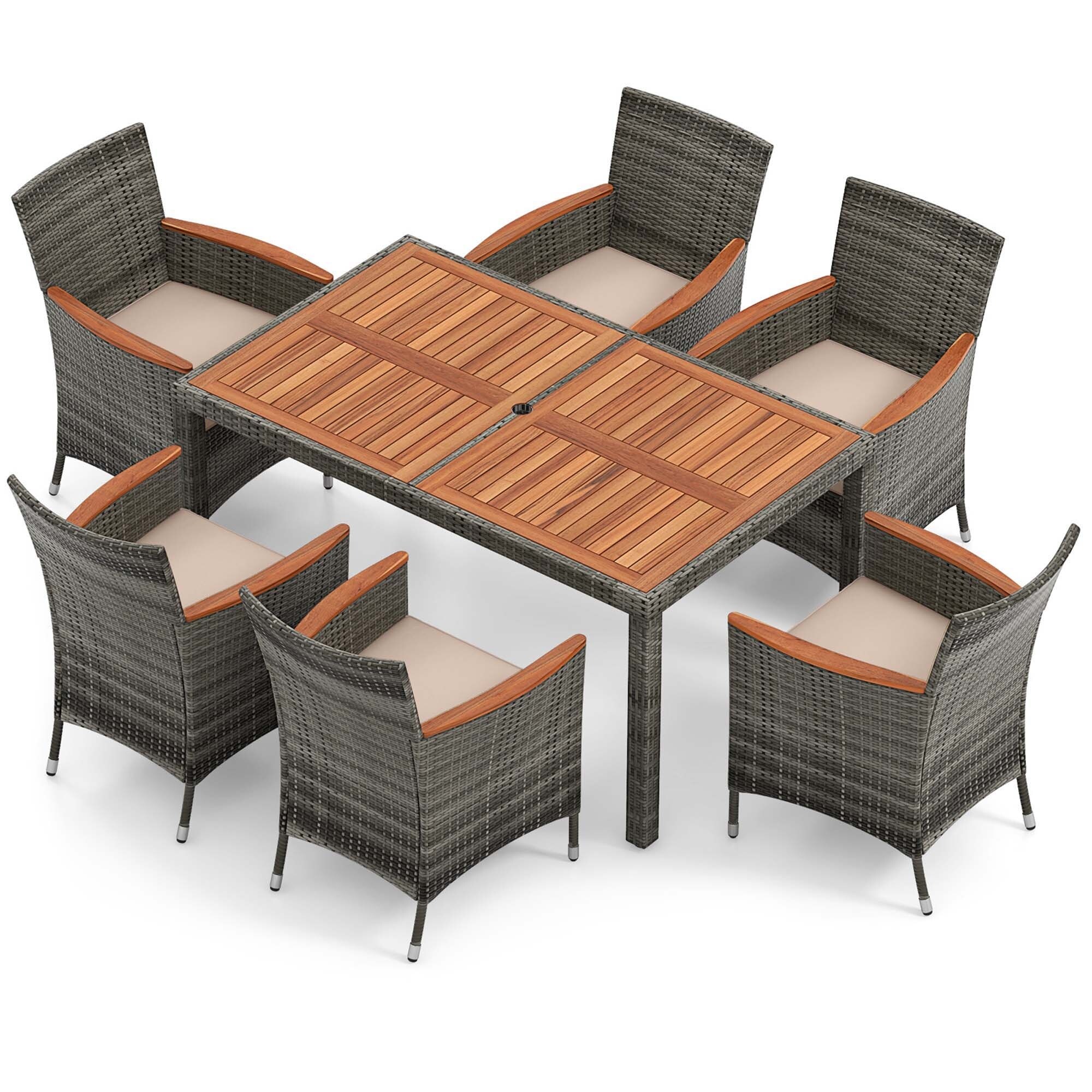 7 Piece Patio Rattan Dining Set Outdoor Wicker Chair & Table Set