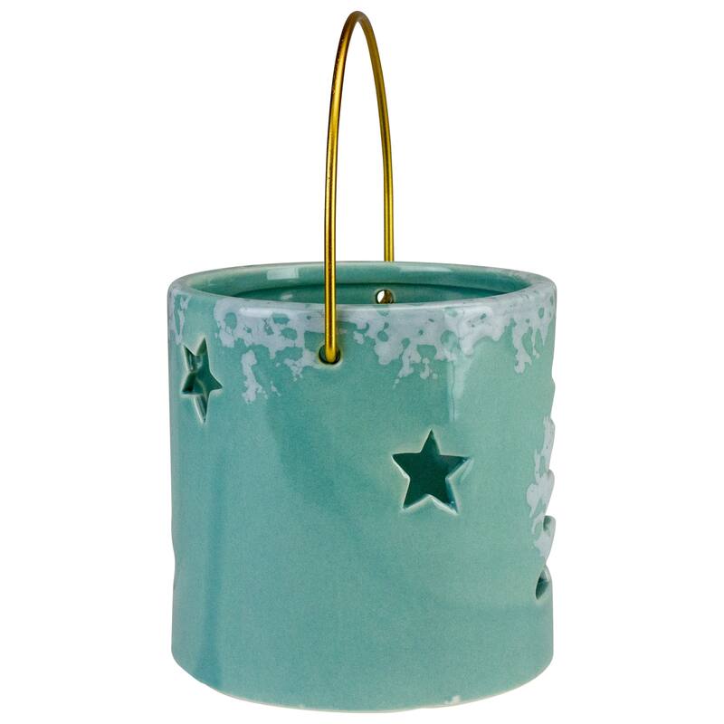 Christmas Tree and Star Cut Out Tea Light Candle Holder - 3.75" - Green