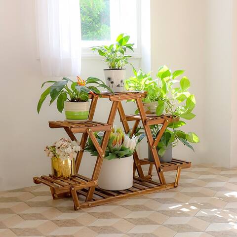 6 Tiered Triangle Wood Plant Stand Corner Flower Shelf Indoor Outdoor