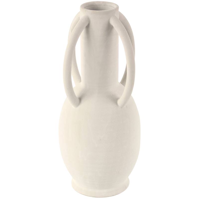 Gray or Cream Ceramic Textured Whitewashed Vase with 4 Handles
