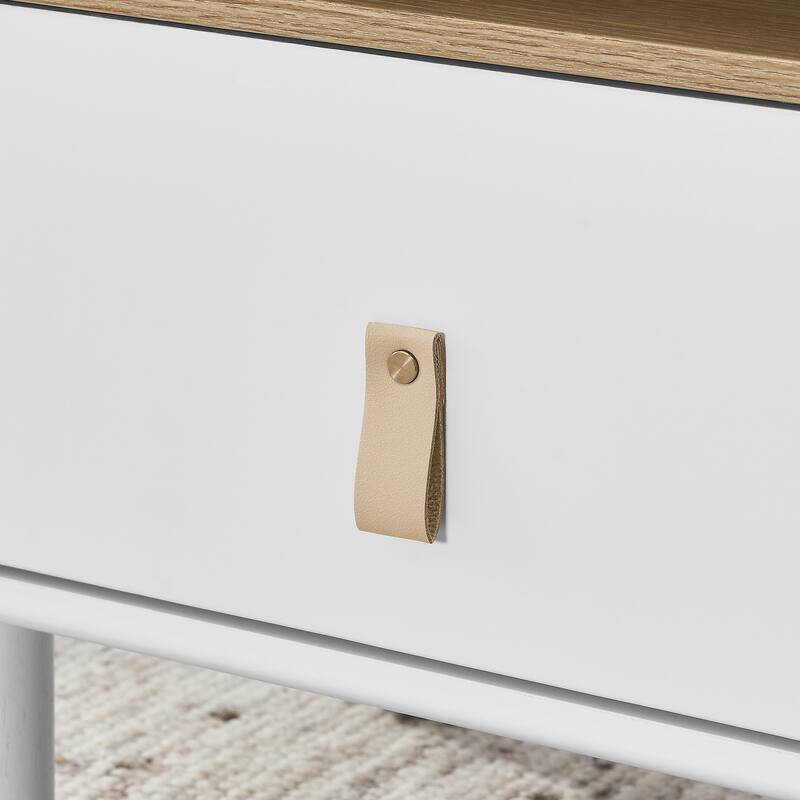 Night Stand, Bedside Table With Drawer, Minimalist And Practical End Side Table With Open Storage Shelf, Solid Wood Leg