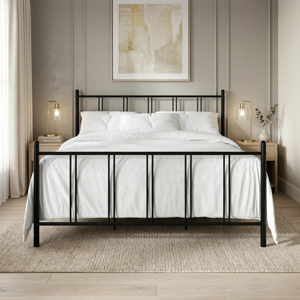 Clayfell Decatur Metal Platform Bed Frame, Classic Vertical Slat Headboard & Footboard, Easy Assembly