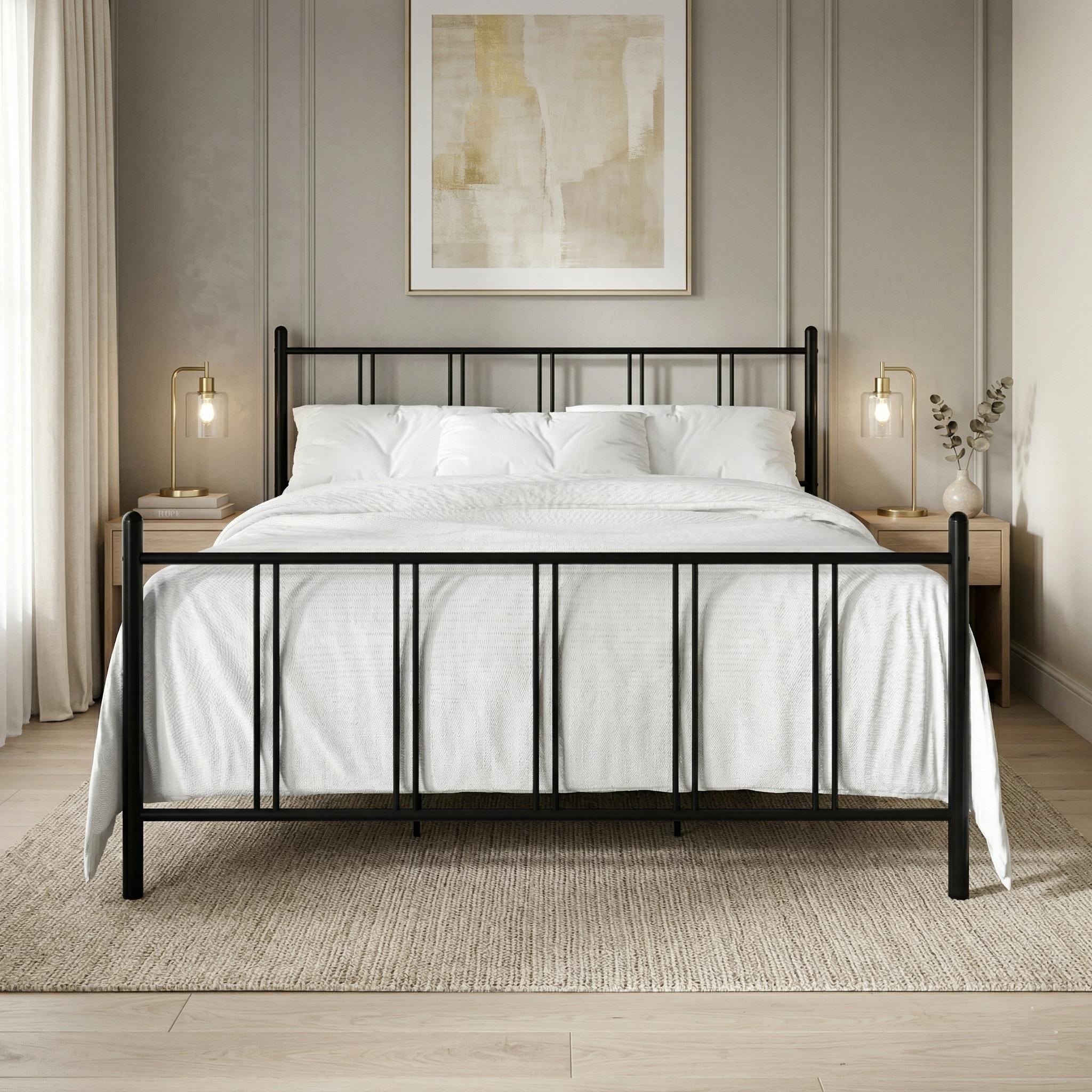 Clayfell Decatur Metal Platform Bed Frame, Classic Vertical Slat Headboard & Footboard, Easy Assembly
