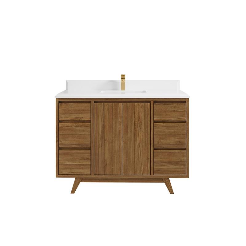 Willow Collections 48 in. W x 22 in. D Madison Teak Single Sink Bathroom Vanity with Countertop - 1.5" White Quartz - Golden Teak