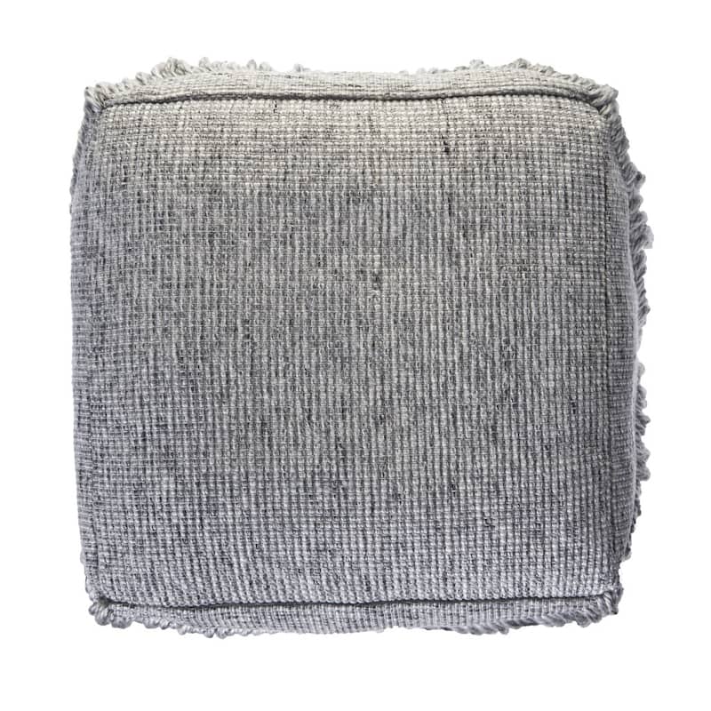 18 Inch Grey Pouf Ottoman Wool Cotton Blend for Living Room or Bedroom