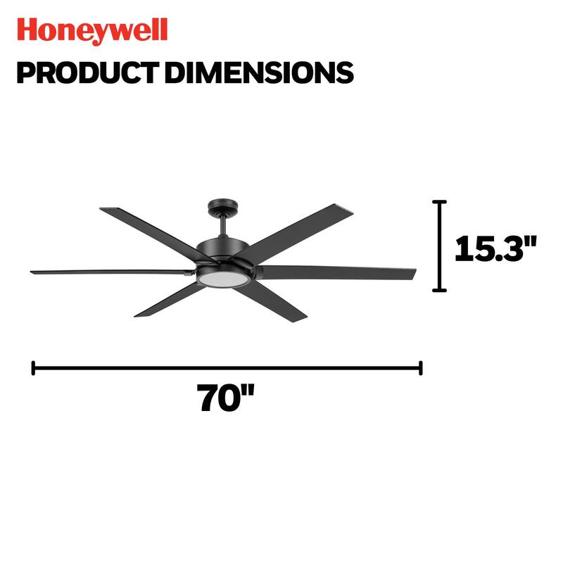 70" Honeywell Talbert Matte Black Ceiling Fan with Integrated Light and Remote - Matte Black