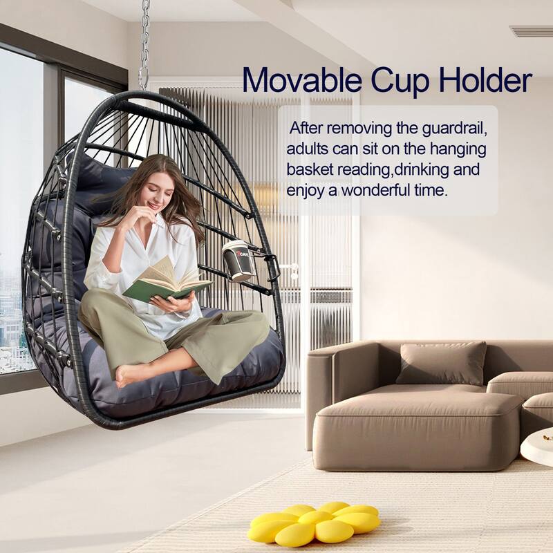Swing Hammock Egg Basket Chairs, UV Resistant Cushion Hanging Chair, Foldable Frame Ceiling Rattan Chair