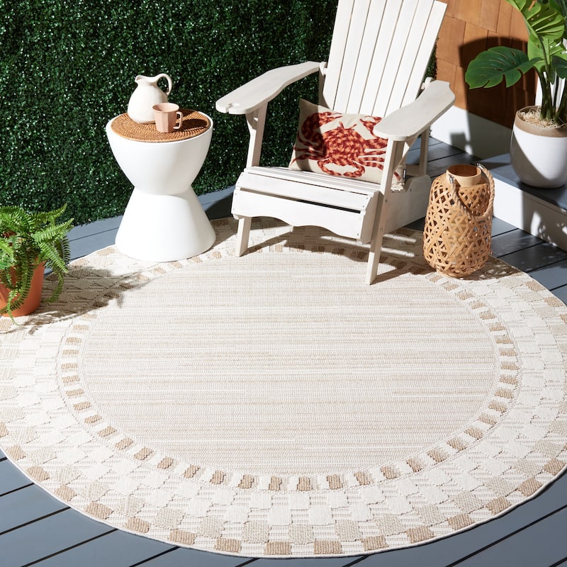 SAFAVIEH Global Gulseren Indoor/ Outdoor Rug - 6'7" Round - Beige/Light Beige