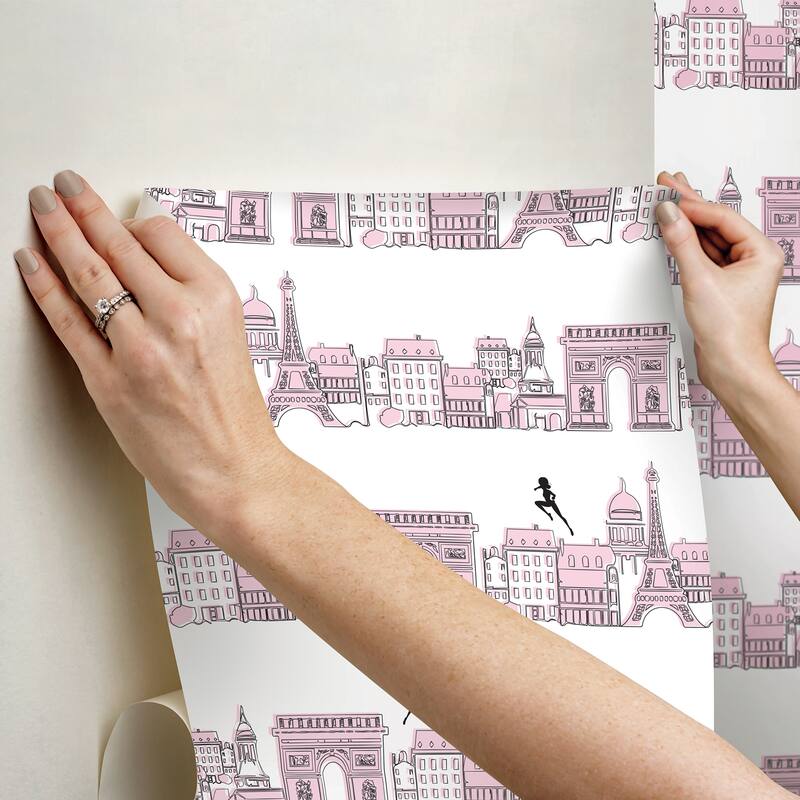RoomMates Miraculous Ladybug Charming Paris Pink Peel and Stick Wallpaper