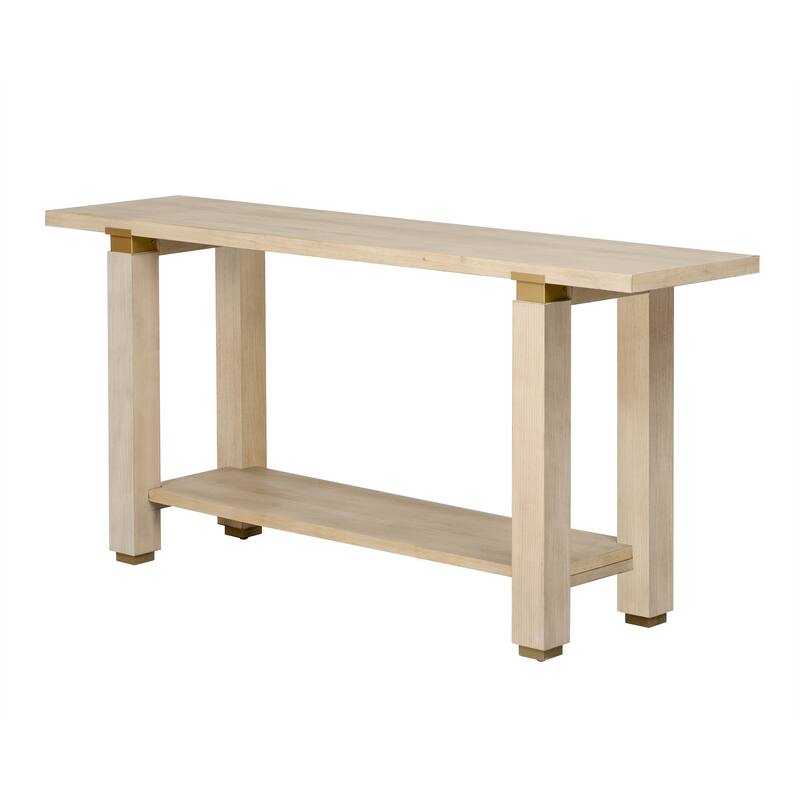 63" Modern Console Table - Solid Wood Entryway Table with Metal Accents & Built-in Shelf