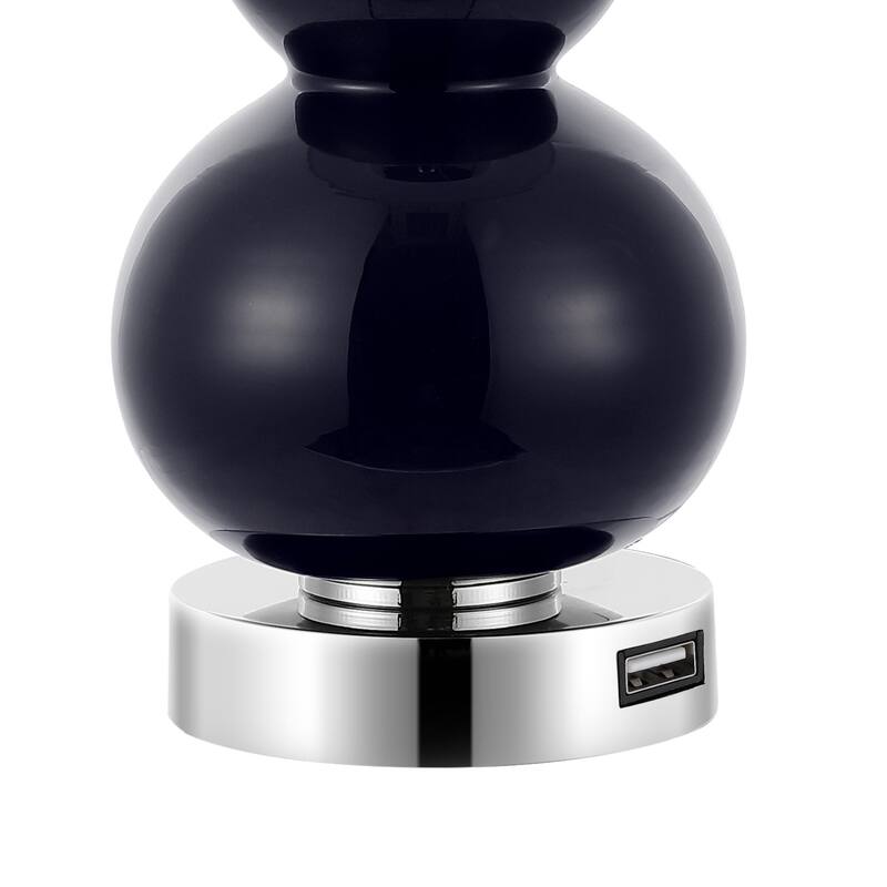 Horizon 22" Classic Vintage Glass LED Table Lamp with USB Charging Port, (Set of 2) by JONATHAN Y