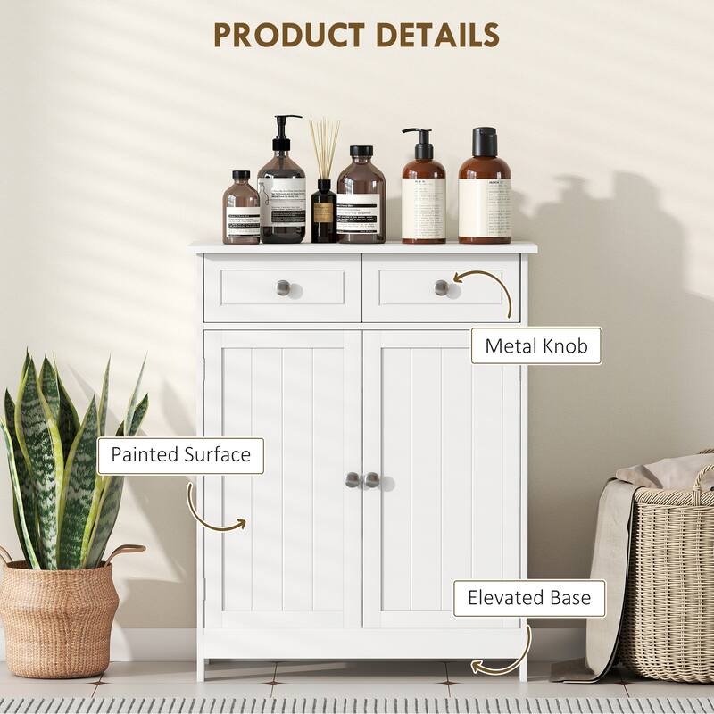 kleankin Freestanding Bathroom Storage Cabinet Organizer Floor Tower with 2 Door, 2 Drawers, Adjustable Shelf, White