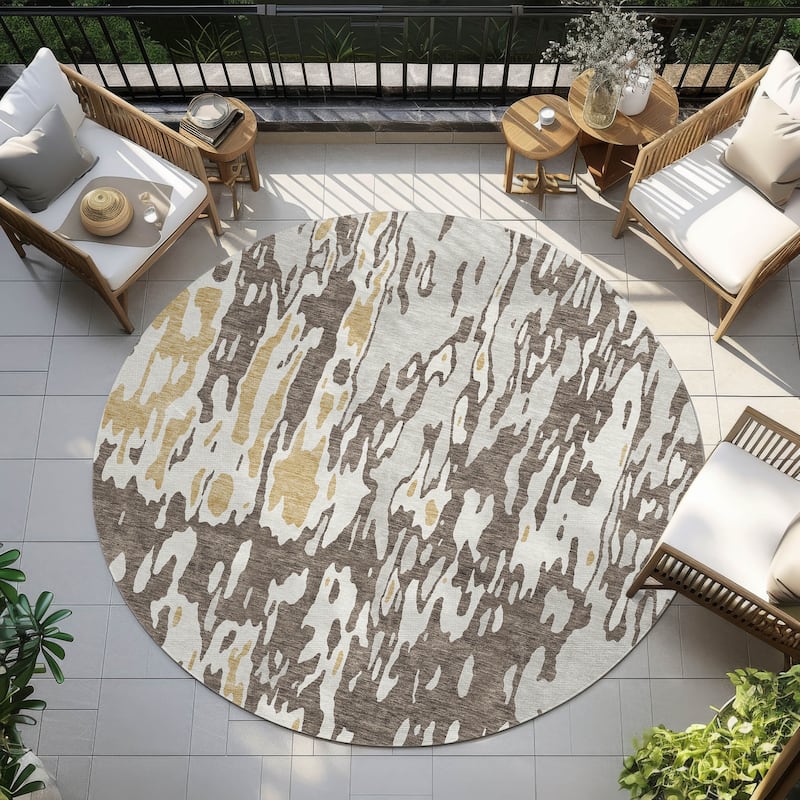 Machine Washable Indoor/ Outdoor Abstract Contemporary Chantille Rug - Brown - 8' x 8'