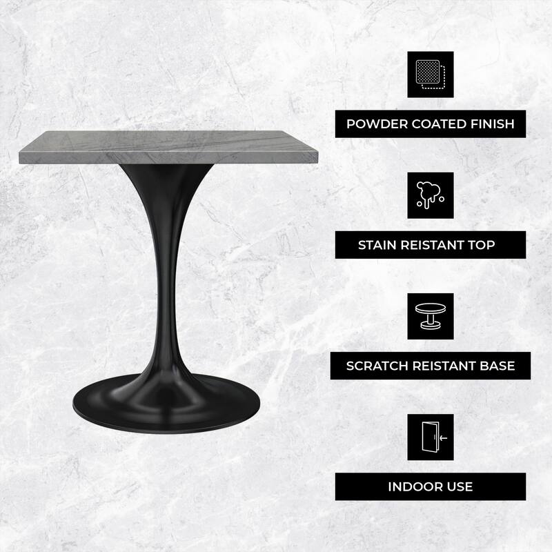 Verve Modern Square Resin Top Dining Table with Black Steel Pedestal Base for Kitchen and Dining Room