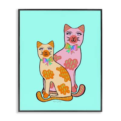 Stupell Funky Cats on Turquoise Framed Giclee Art Design By Katie Conley