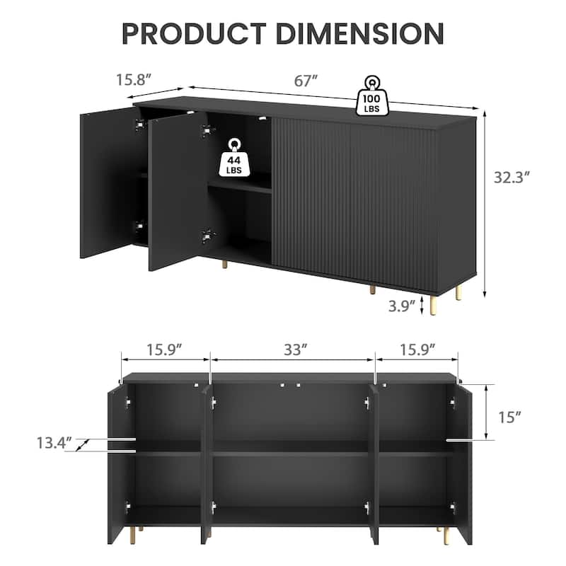 EROMMY Modern Sideboard Buffet Cabinet with Fluted Doors, 2-Door Storage Console Table for Kitchen, Dining Room & Living Room