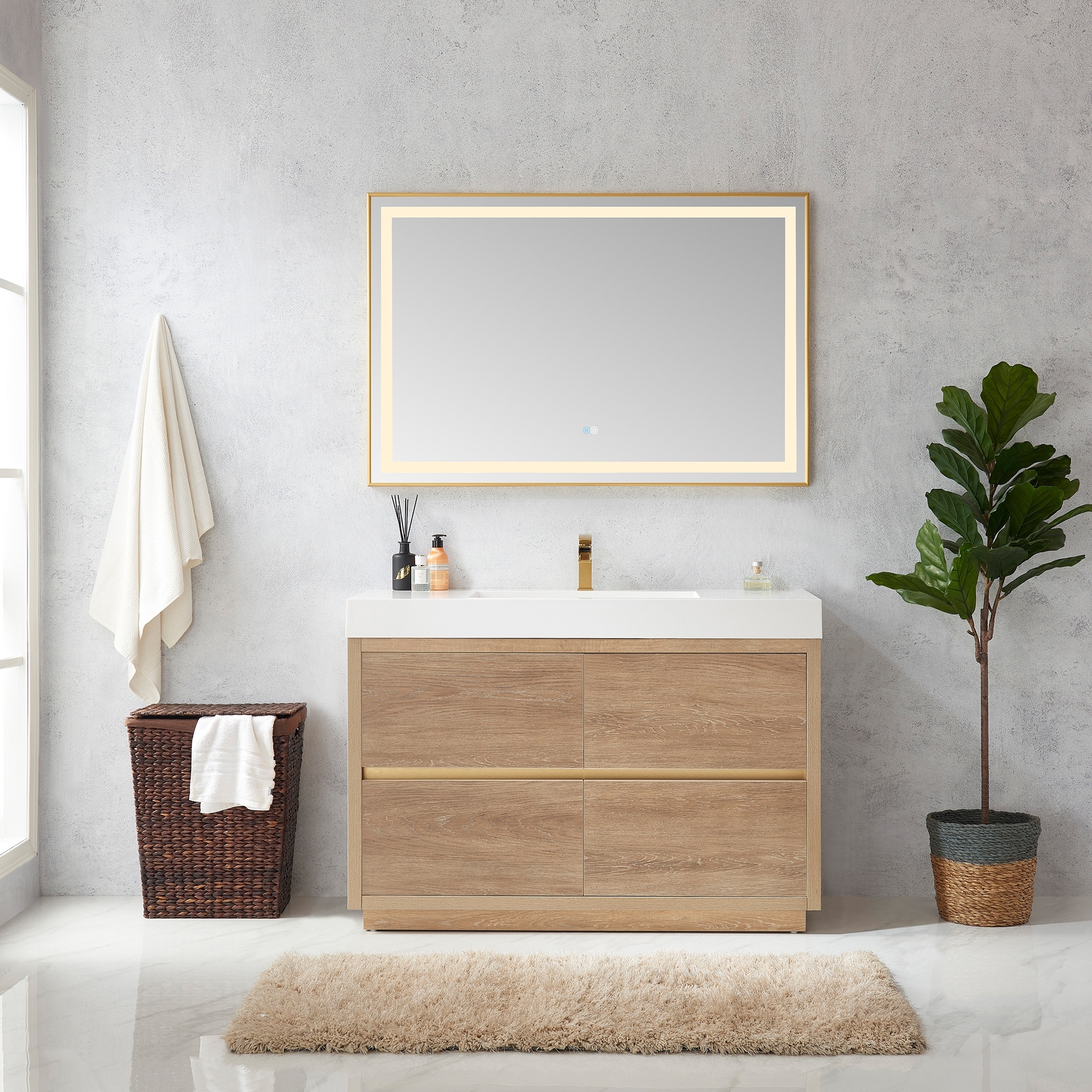 Huesca 48" Single Sink Bath Vanity with White Sink Top and Mirror