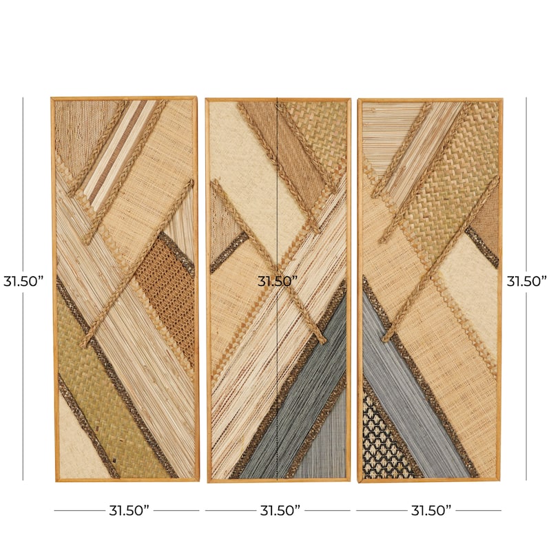 Wooden Geometric Handmade Textured Mixed Media Diagonal Wall Decor - Set of 3 Brown - Roche River Decor