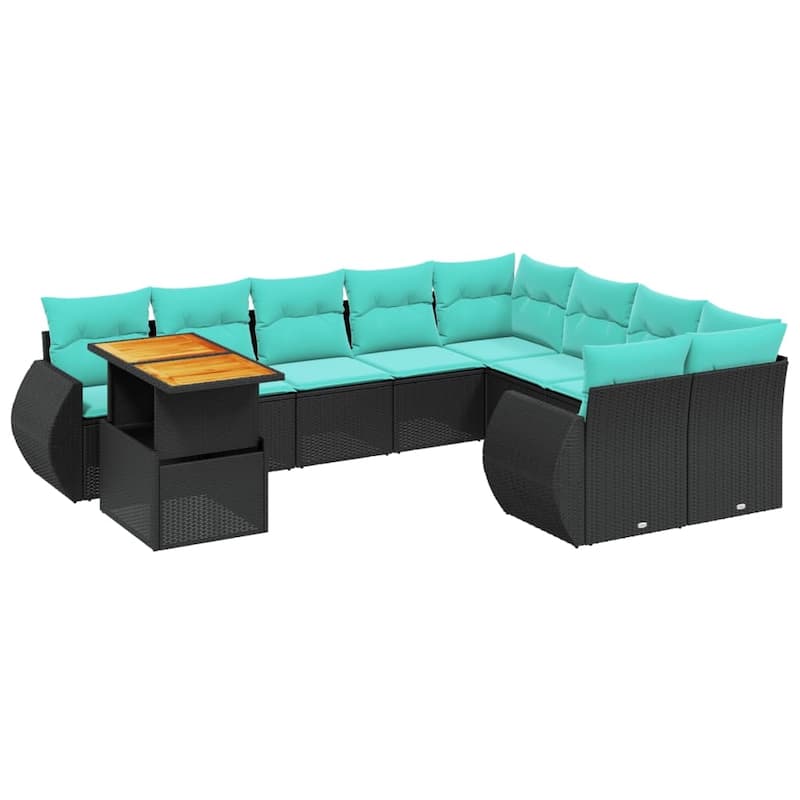 vidaXL Patio Sofa Set with Cushions Outdoor Furniture 10 Piece Poly Rattan - 24.4 x 24.4 x 27.2