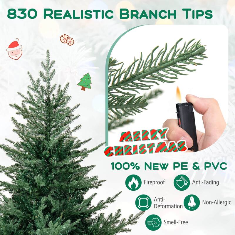 Costway 6/7 FT Artificial Christmas Tree with 830 Branch Tips 260 LED - See Details - Green