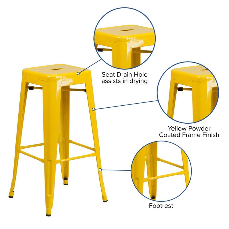 4 Pack 30" High Backless Metal Indoor-Outdoor Barstool with Square Seat