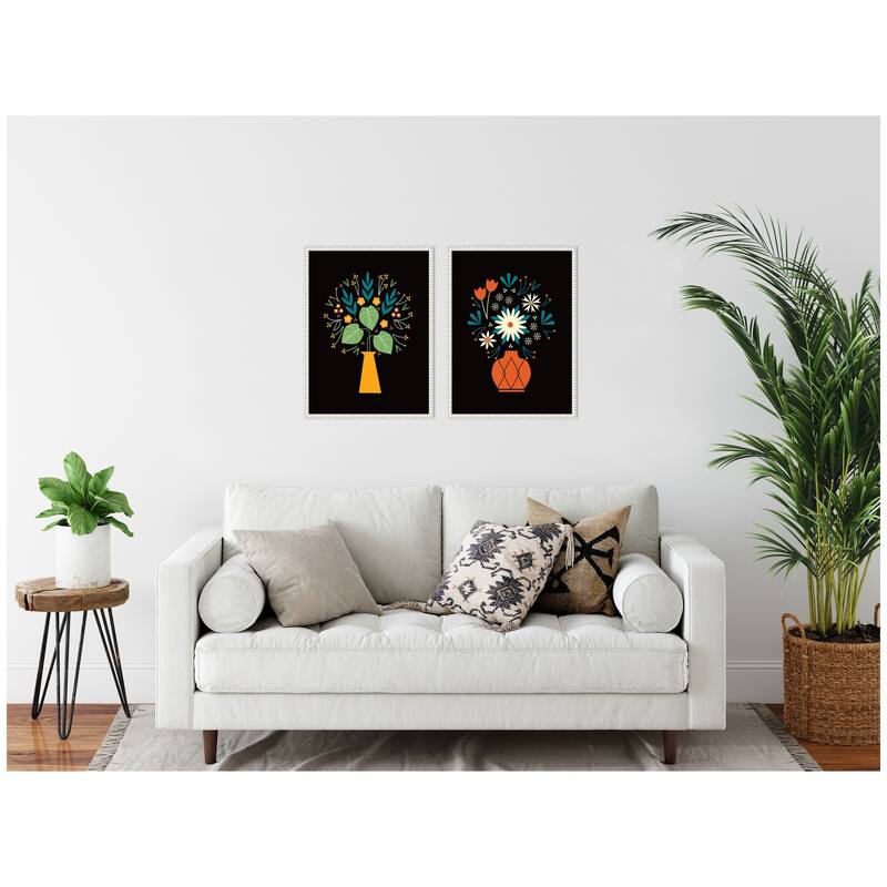Kate and Laurel Sylvie Beaded Floral Yellow and Red Vases Framed Canvas Art Set by Amber Leaders
