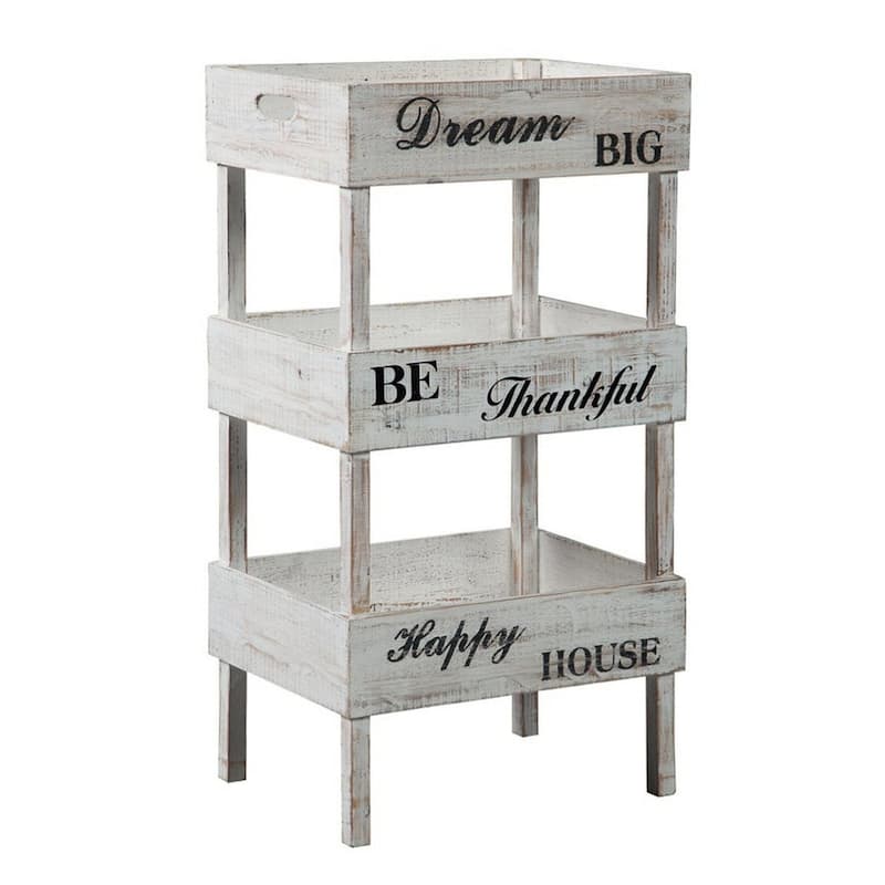 Wooden Storage Shelf with 3 Open Cases and Cut Out Handle - 34 H x 13 W x 18 L Inches