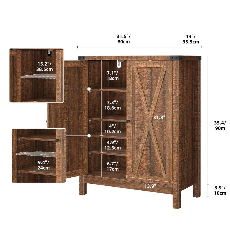 Moasis Farmhouse 5-Tier 20 Pairs Shoes Storage Cabinet with Double Doors for Entryway