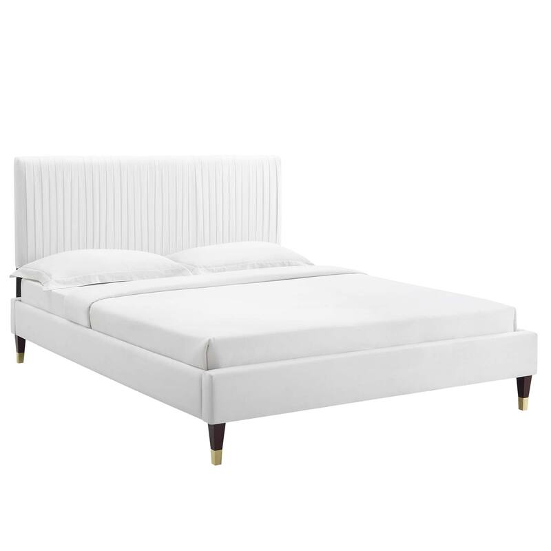 Peyton Performance Velvet Queen Platform Bed - White