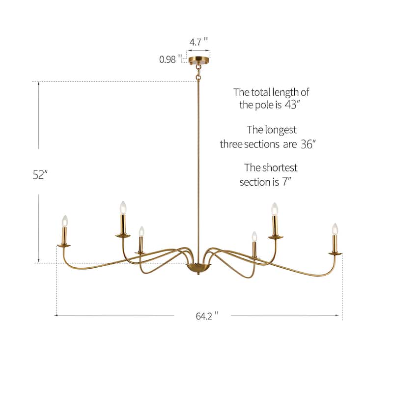 6-Light Classic French Minialist Chandelier with Candle-Style Lighting