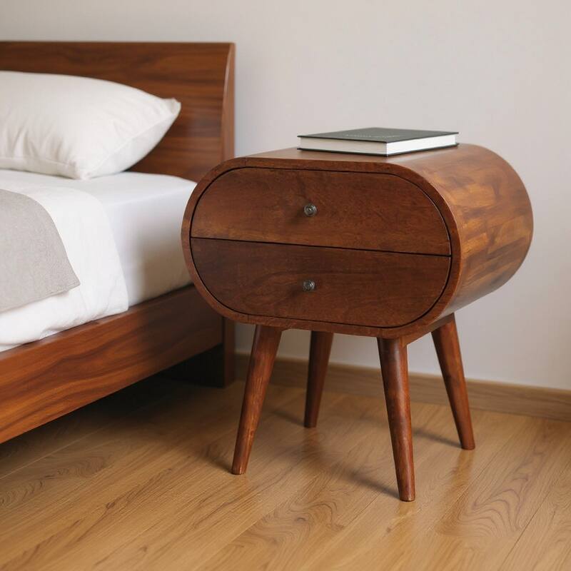 HomeRoots 24" Chestnut Solid Wood Oval Two Drawer Nightstand - Chestnut - 2-drawer