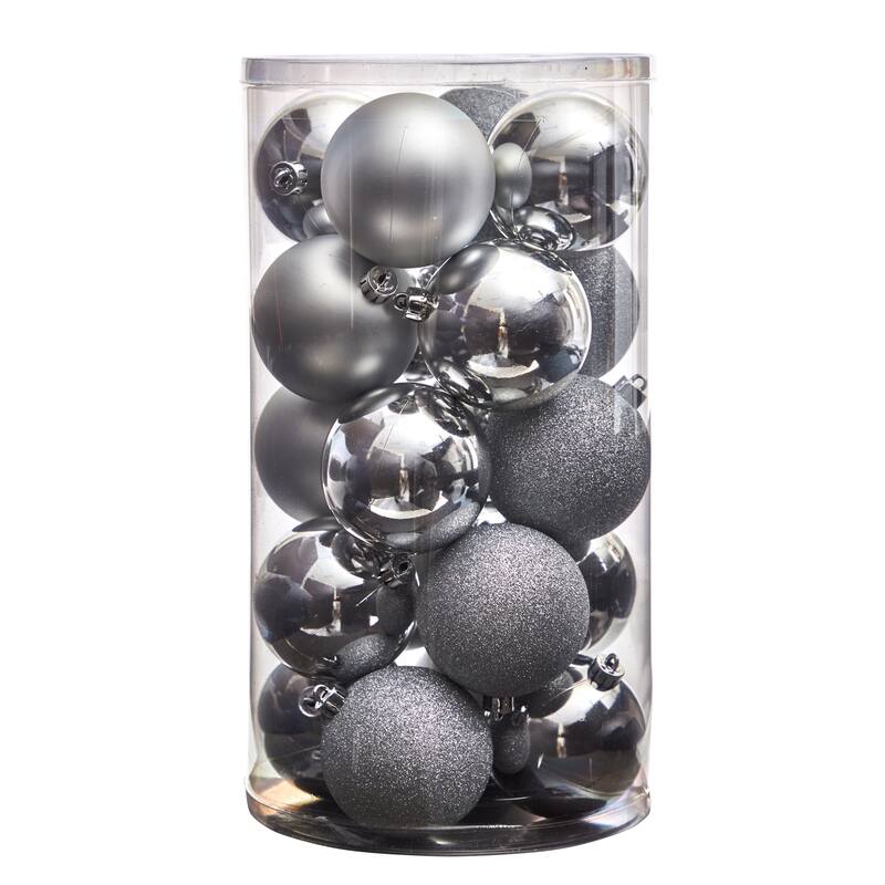Shatterproof 3-Finish Christmas Ball Ornaments - 3" (80mm) - Silver - 20ct