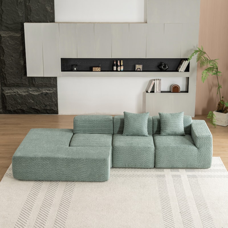 116.5" Polyester 4-Seater Sectional Sofa with Back Pillows