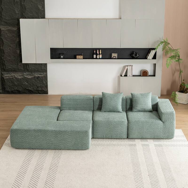 Contemporary Modular Sectional Sofa with Boucle Upholstery and Low Sofa Cushions for Flexible Seating in Modern Living Rooms