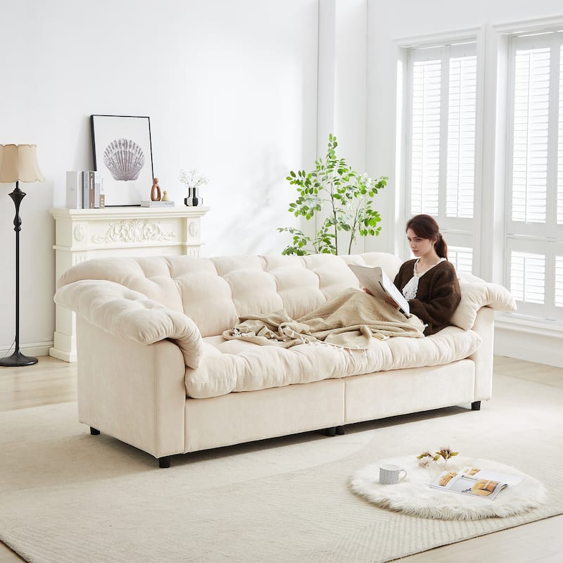 99 Inch Chenille 2-Seater Sofa,Upholstered Fluffy Cloud Sofa