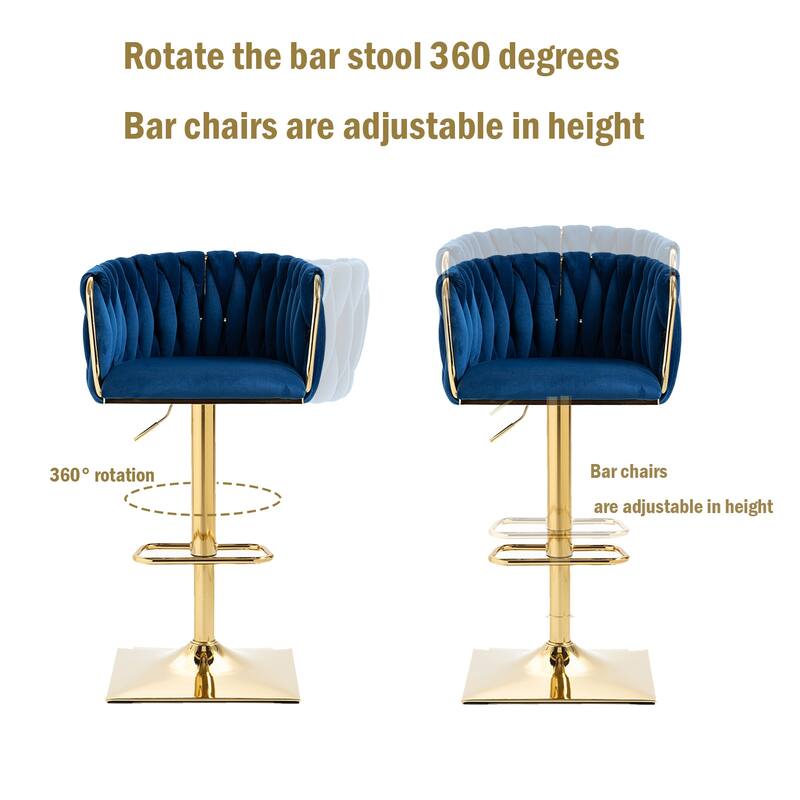 Vintage Velvet Bar Stools with Back and Footrest 2PC/SET,Adjusatble Seat Height from 25.6-32.68 Inch