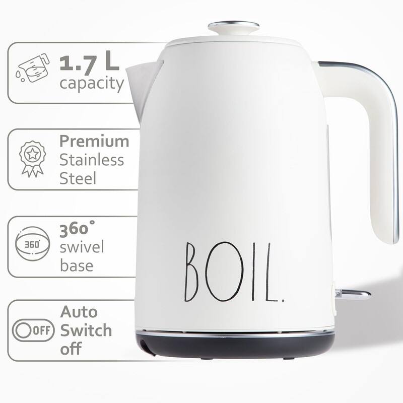 Rae Dunn Electric Hot Water Kettle - Stainless Steel, Swivel Base-Dry Protection, Easy Pour Pitcher, 1.7 Liters