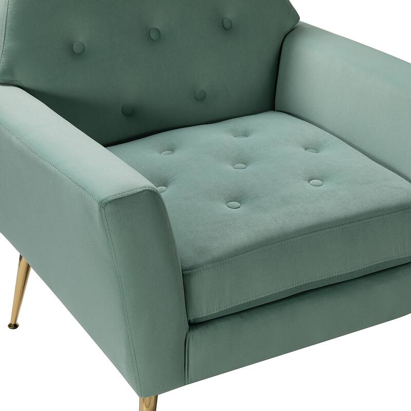 Lilia Contemporary Velvet Upholstered Tufted Back Armchair with Metal Golden legs Set of 2 by HULALA HOME