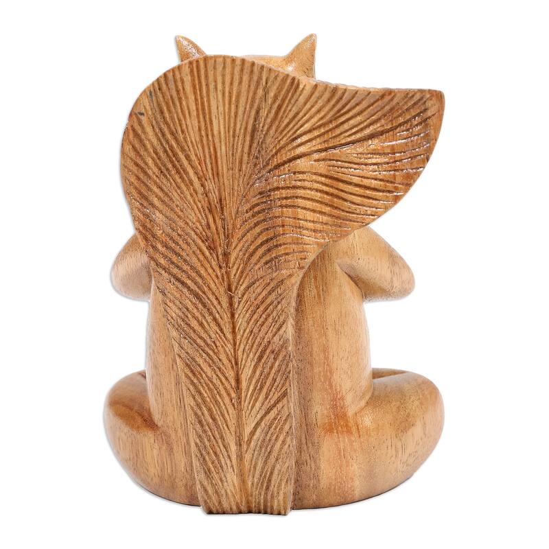 Novica Handmade Praying Squirrel Wood Sculpture