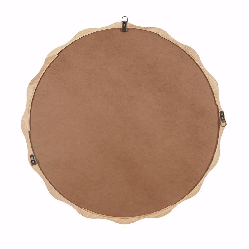 Solid Wood Wavy Round Mirror - Modern Wall Decor