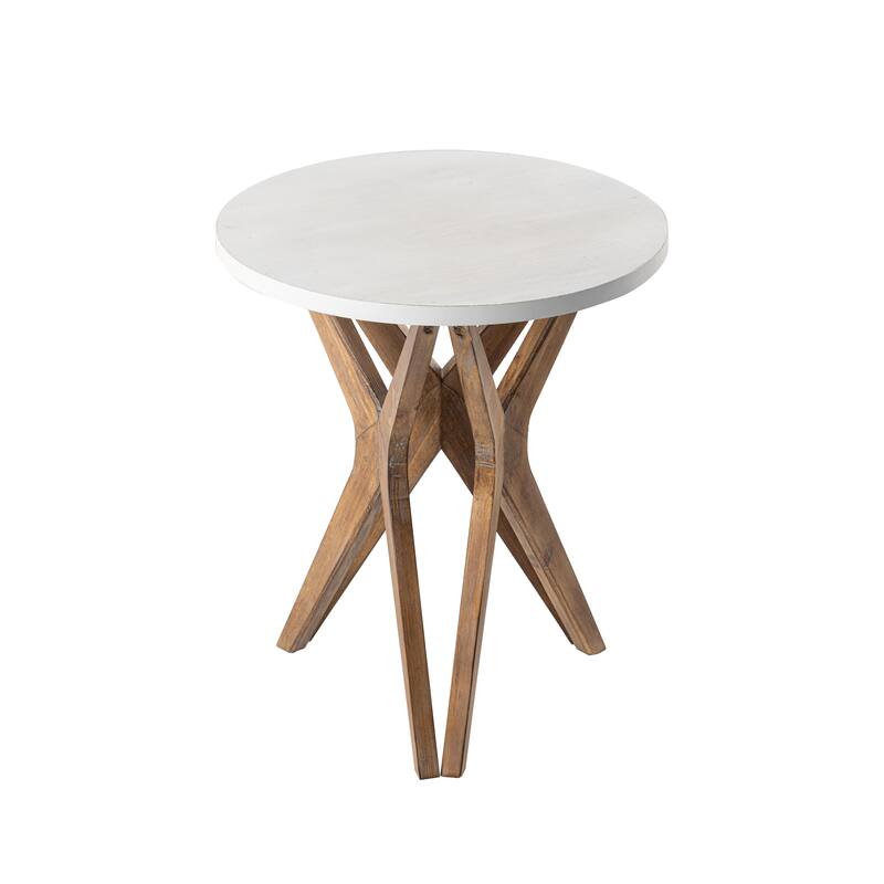COZAYH Pedestal Farmhouse End Table, Distressed White Top with Base for Modern Farmhouse, Boho Decor, Round