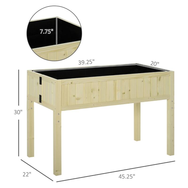 Foldable Natural Wood Raised Garden Bed Fir Wood Elevated Planter Box for Patio Balcony and Garden - 45.25" L x 22" W x 30" H