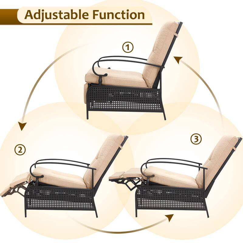 AECOJOY Outdoor Adjustable Cushioned Metal Patio Recliner Lounge Chair