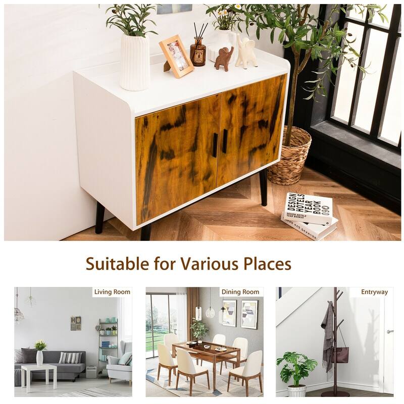 Mid-Century Wood Storage Cabinet with 2 Doors and Metal Legs for Entryway - 32" x 15" x 29" (L x W x H)