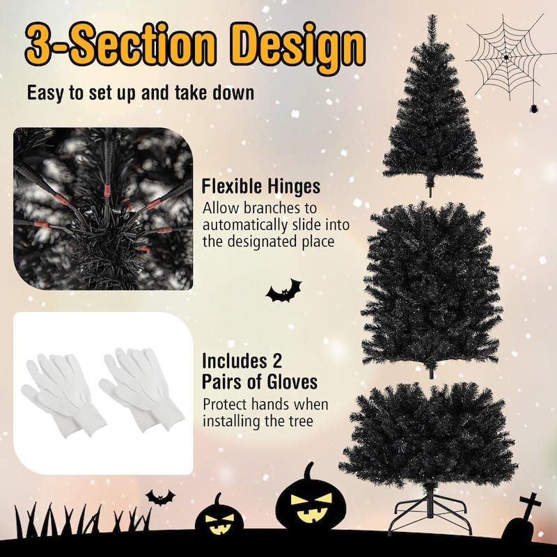Gymax 6/7 FT Pre-lit Black Christmas Tree Artificial PVC Slim Pencil - See details